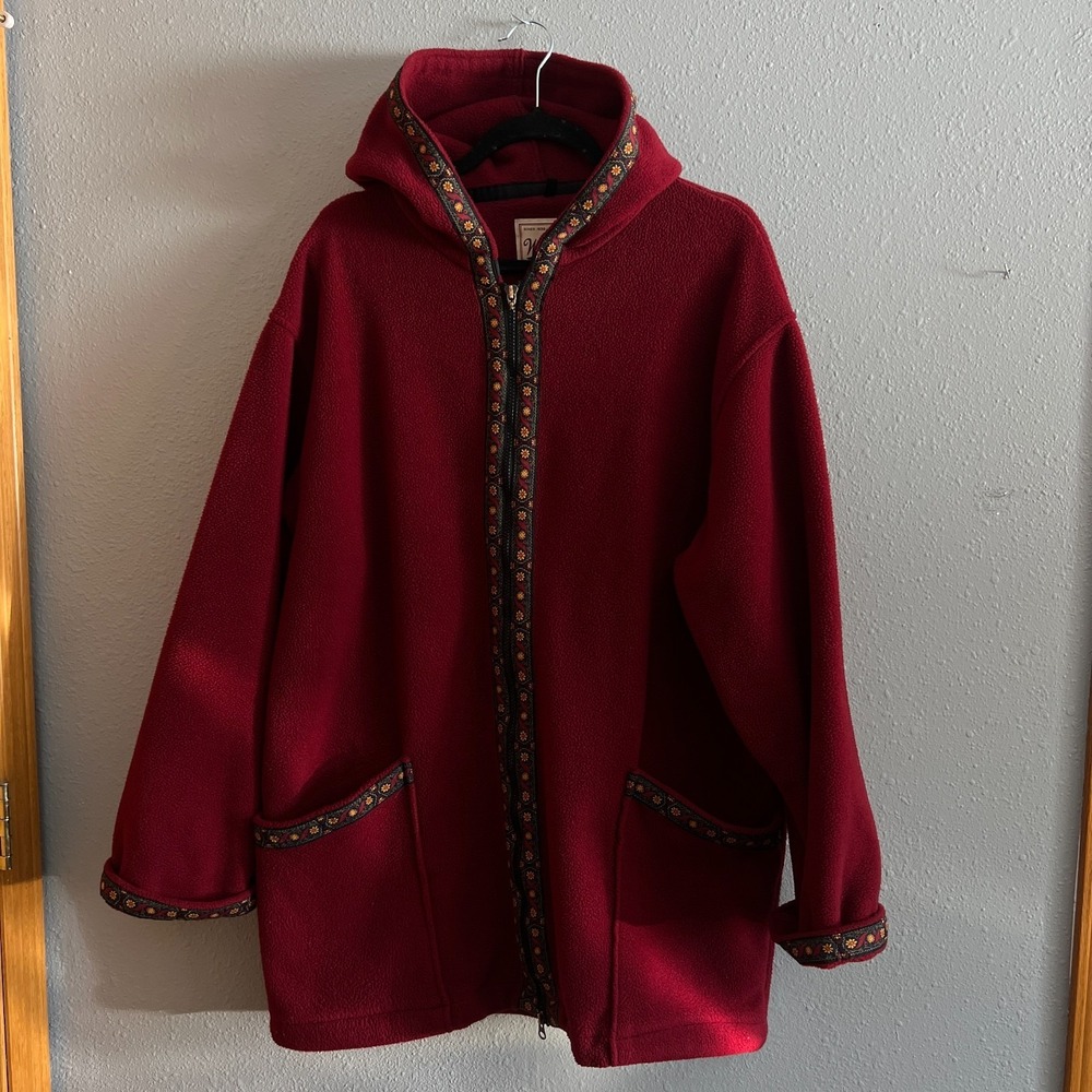 Woolrich Polartec Hooded Zip Up Jacket Coat Fleece Decorative Trim Womens Size L - Picture 13 of 16